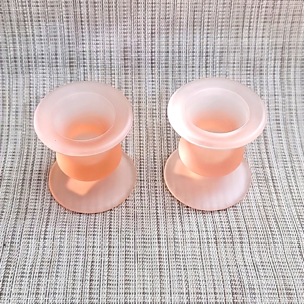 Pink frosted candle stick holders